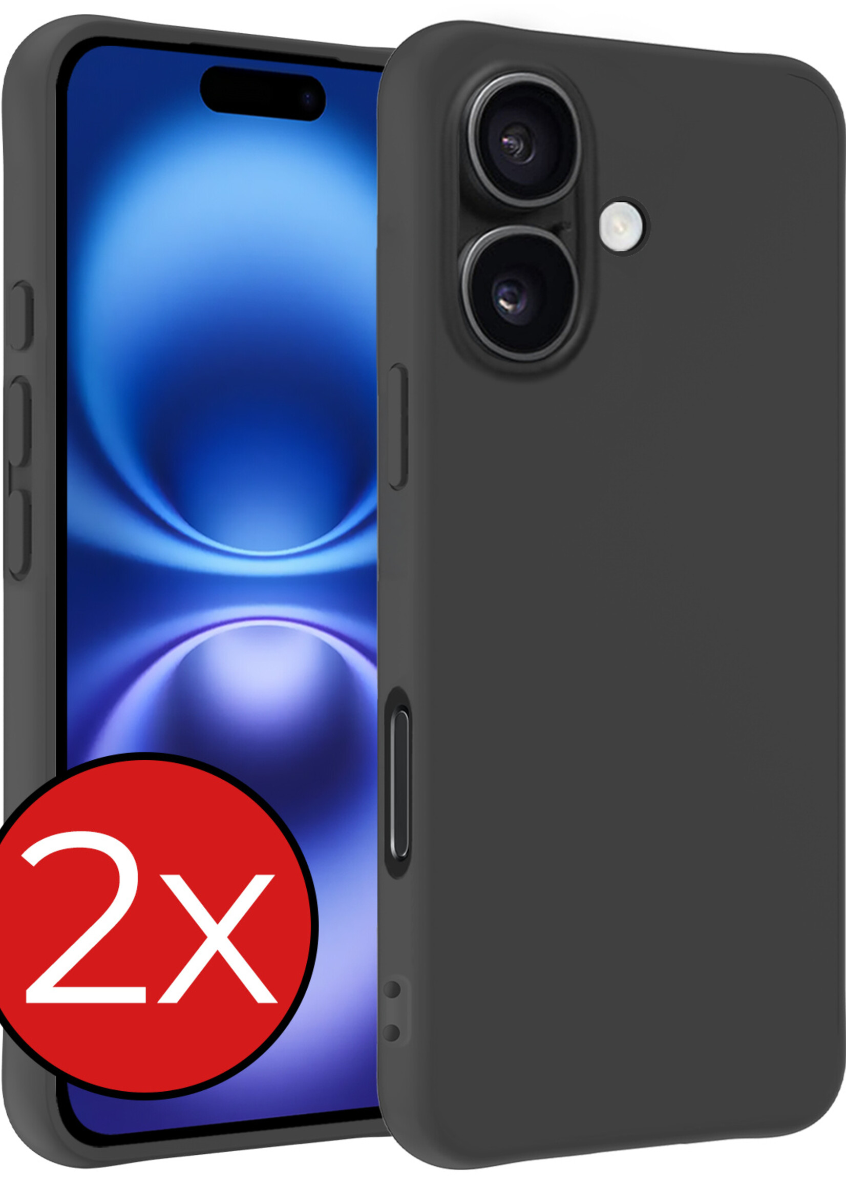 BTH Hoesje Geschikt voor iPhone 16 Plus Hoesje Siliconen Case Hoes - Hoes Geschikt voor iPhone 16 Plus Hoes Cover Case - Zwart - 2 PACK