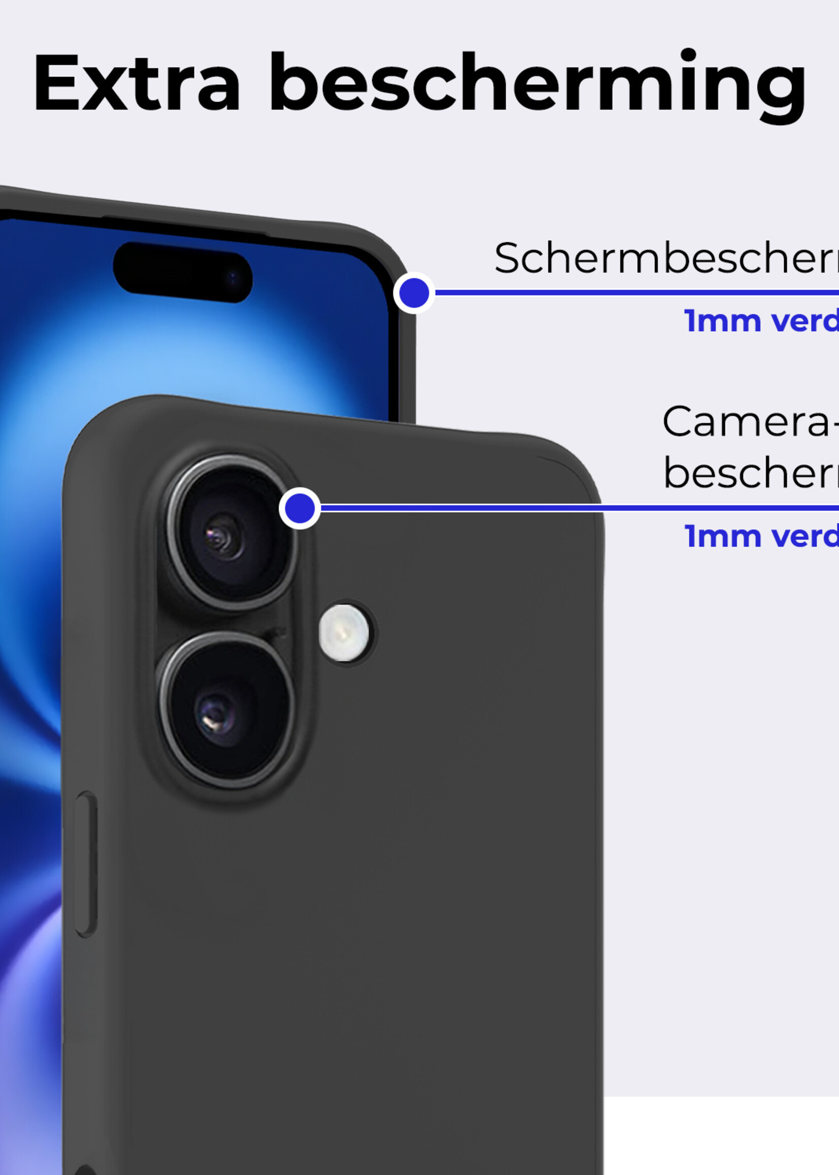 BTH Hoesje Geschikt voor iPhone 16 Plus Hoesje Siliconen Case Hoes - Hoes Geschikt voor iPhone 16 Plus Hoes Cover Case - Zwart - 2 PACK
