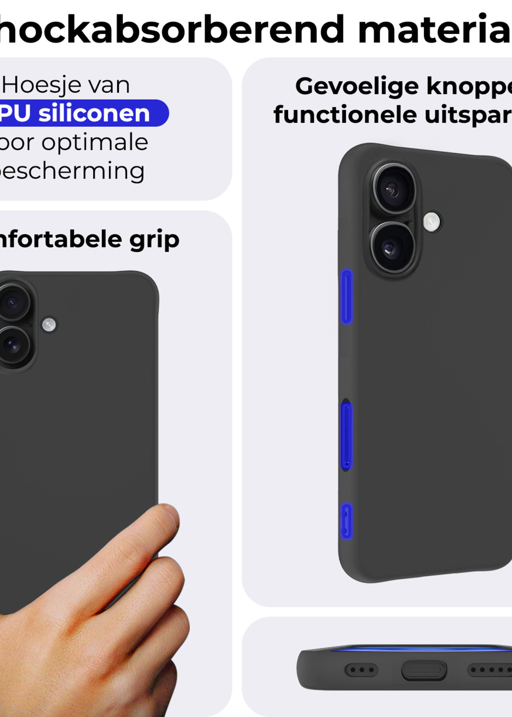 BTH Hoesje Geschikt voor iPhone 16 Plus Hoesje Siliconen Case Hoes - Hoes Geschikt voor iPhone 16 Plus Hoes Cover Case - Zwart - 2 PACK