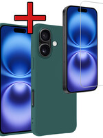 BTH BTH iPhone 16 Plus Hoesje Siliconen Met Screenprotector Met Dichte Notch - Donkergroen