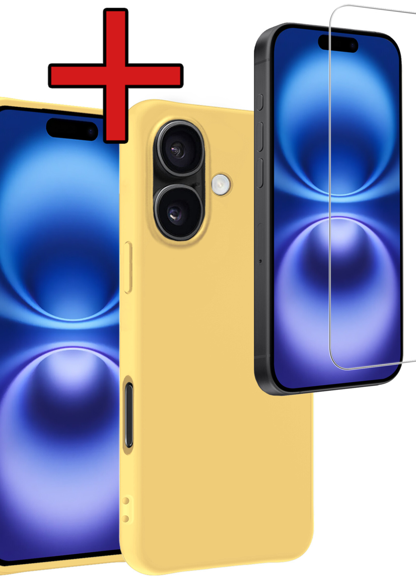 BTH Hoesje Geschikt voor iPhone 16 Plus Hoesje Siliconen Case Hoes Met Screenprotector - Hoes Geschikt voor iPhone 16 Plus Hoes Cover Case - Geel