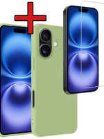 BTH BTH iPhone 16 Plus Hoesje Siliconen Met Screenprotector Met Dichte Notch - Groen