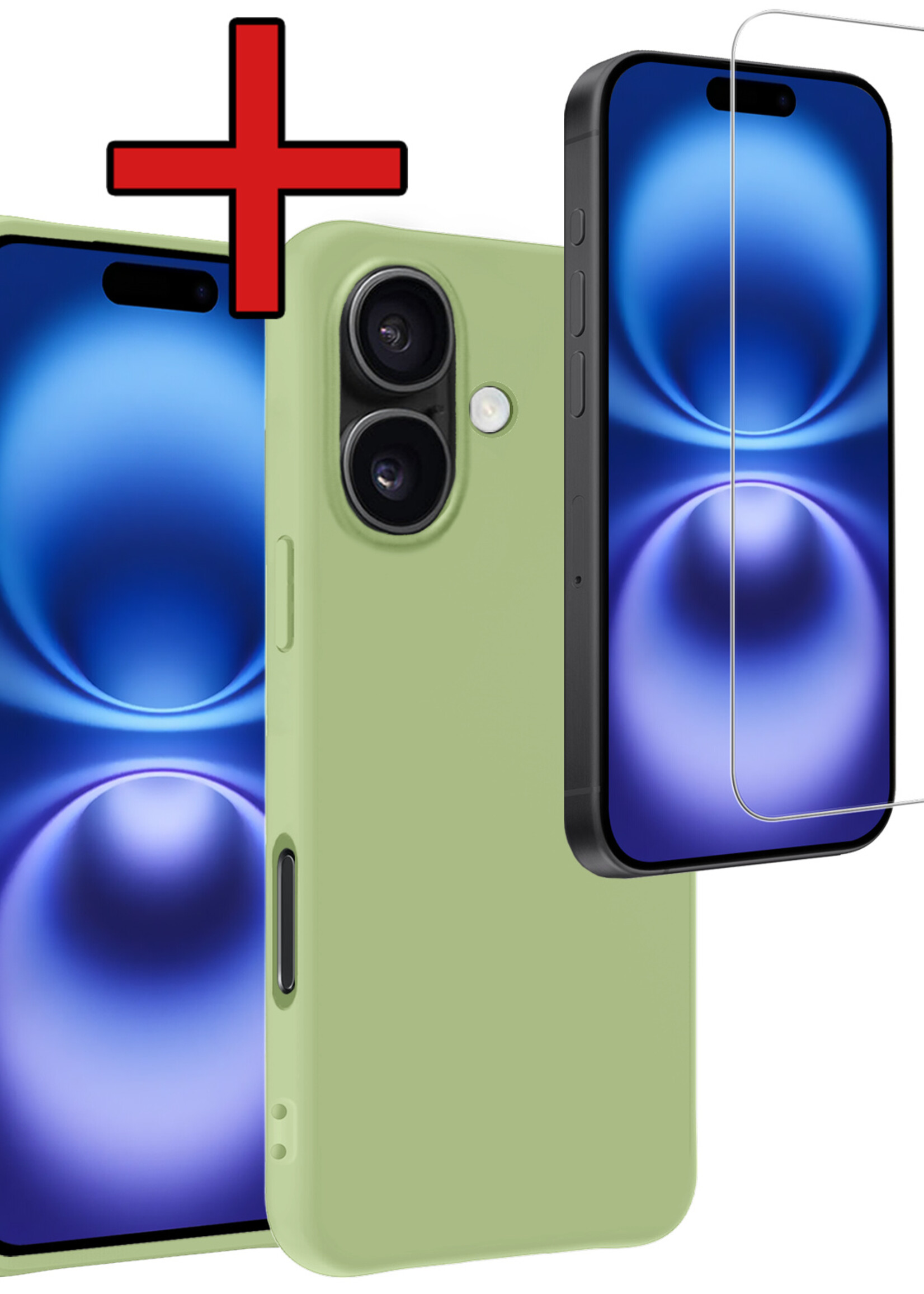 BTH Hoesje Geschikt voor iPhone 16 Plus Hoesje Siliconen Case Hoes Met Screenprotector - Hoes Geschikt voor iPhone 16 Plus Hoes Cover Case - Groen