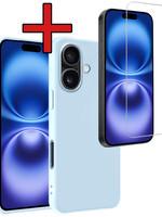 BTH BTH iPhone 16 Plus Hoesje Siliconen Met Screenprotector Met Dichte Notch - Lichtblauw