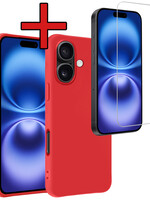 BTH BTH iPhone 16 Plus Hoesje Siliconen Met Screenprotector Met Dichte Notch - Rood