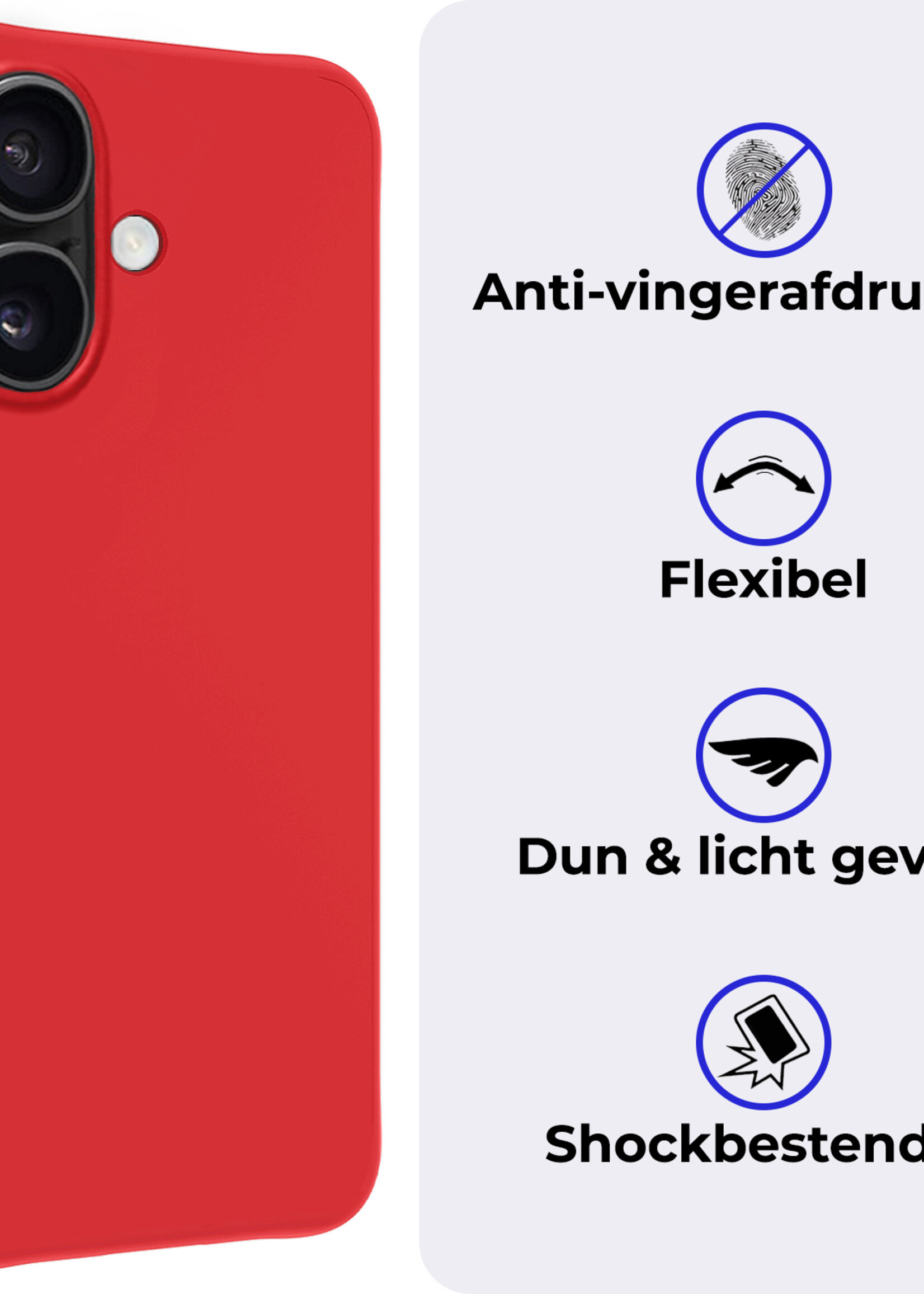 BTH Hoesje Geschikt voor iPhone 16 Plus Hoesje Siliconen Case Hoes Met Screenprotector - Hoes Geschikt voor iPhone 16 Plus Hoes Cover Case - Rood