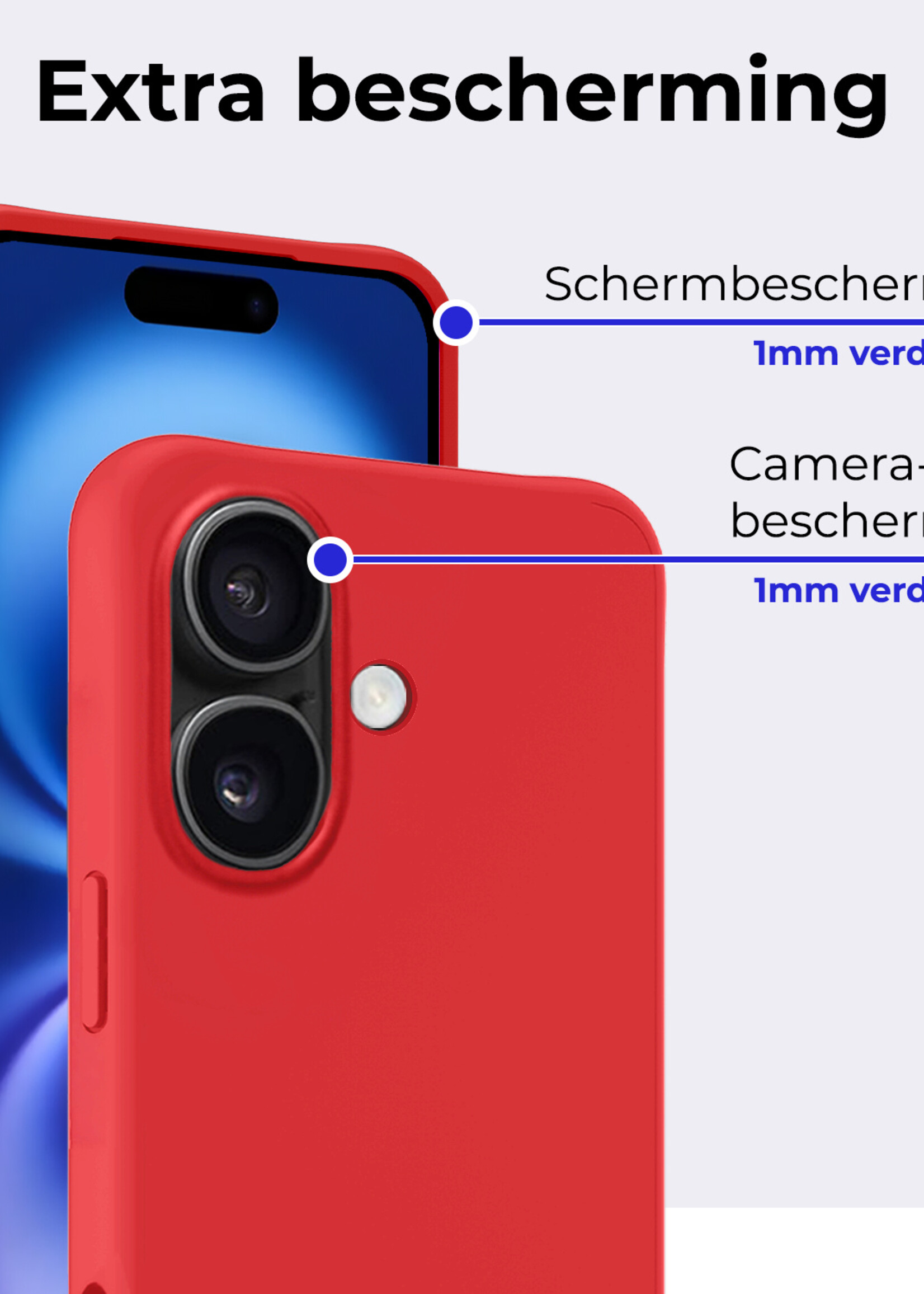 BTH Hoesje Geschikt voor iPhone 16 Plus Hoesje Siliconen Case Hoes Met Screenprotector - Hoes Geschikt voor iPhone 16 Plus Hoes Cover Case - Rood