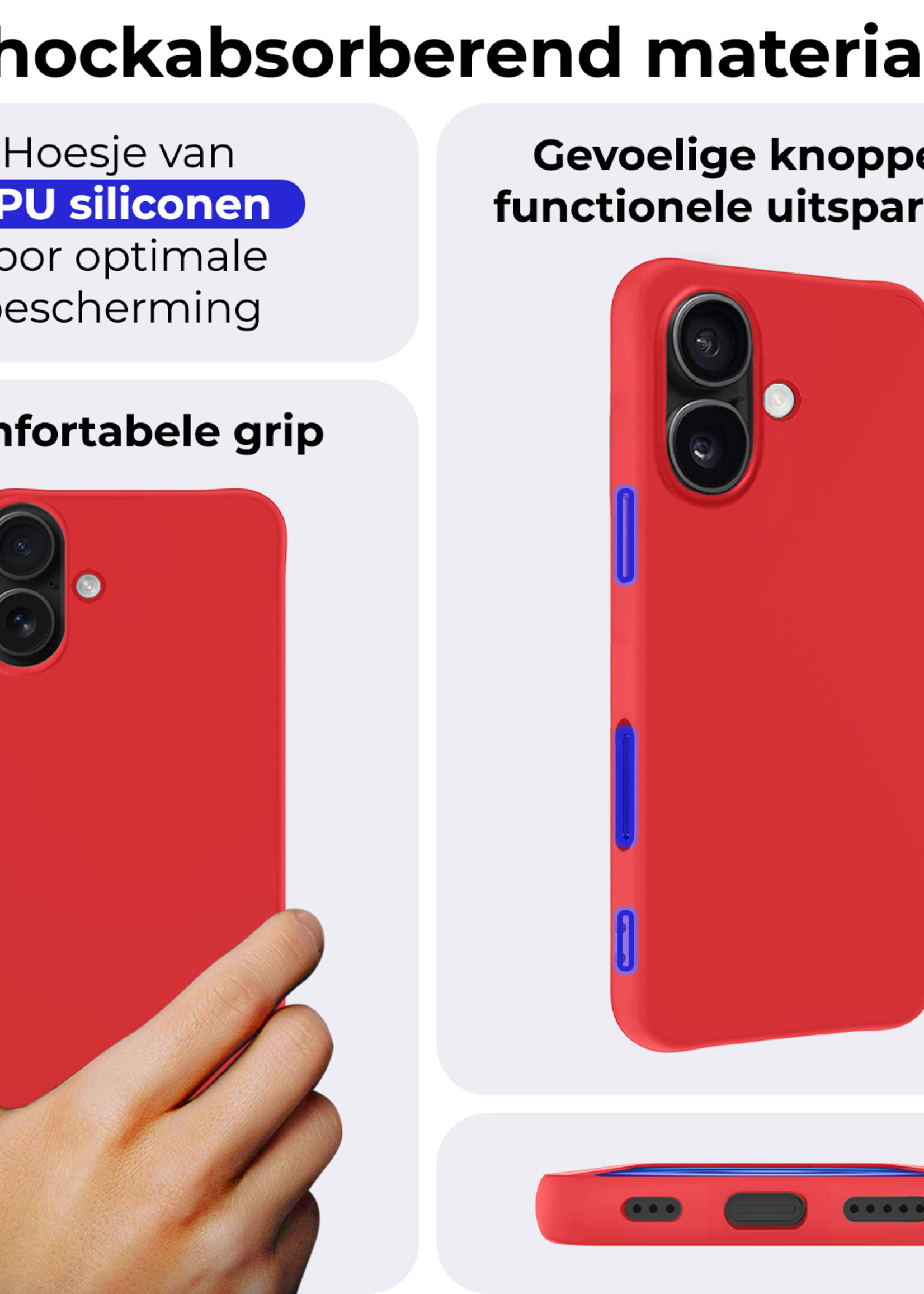 BTH Hoesje Geschikt voor iPhone 16 Plus Hoesje Siliconen Case Hoes Met Screenprotector - Hoes Geschikt voor iPhone 16 Plus Hoes Cover Case - Rood
