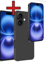 BTH BTH iPhone 16 Plus Hoesje Siliconen Met Screenprotector Met Dichte Notch - Zwart
