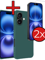 BTH BTH iPhone 16 Plus Hoesje Siliconen Met 2x Screenprotector Met Dichte Notch - Donkergroen