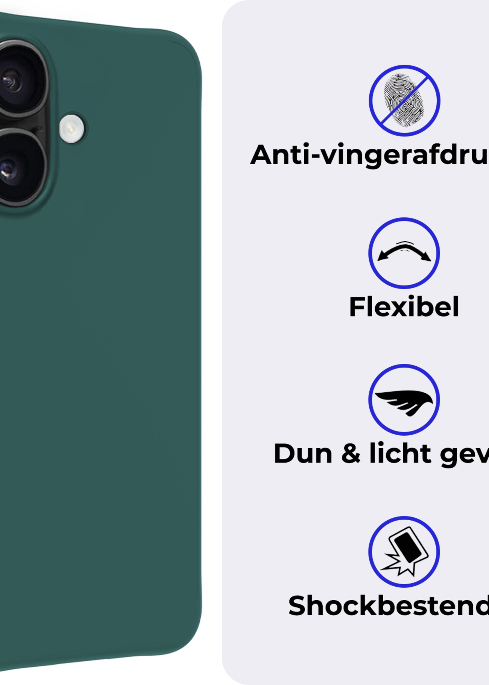 BTH Hoesje Geschikt voor iPhone 16 Plus Hoesje Siliconen Case Hoes Met 2x Screenprotector - Hoes Geschikt voor iPhone 16 Plus Hoes Cover Case - Donkergroen