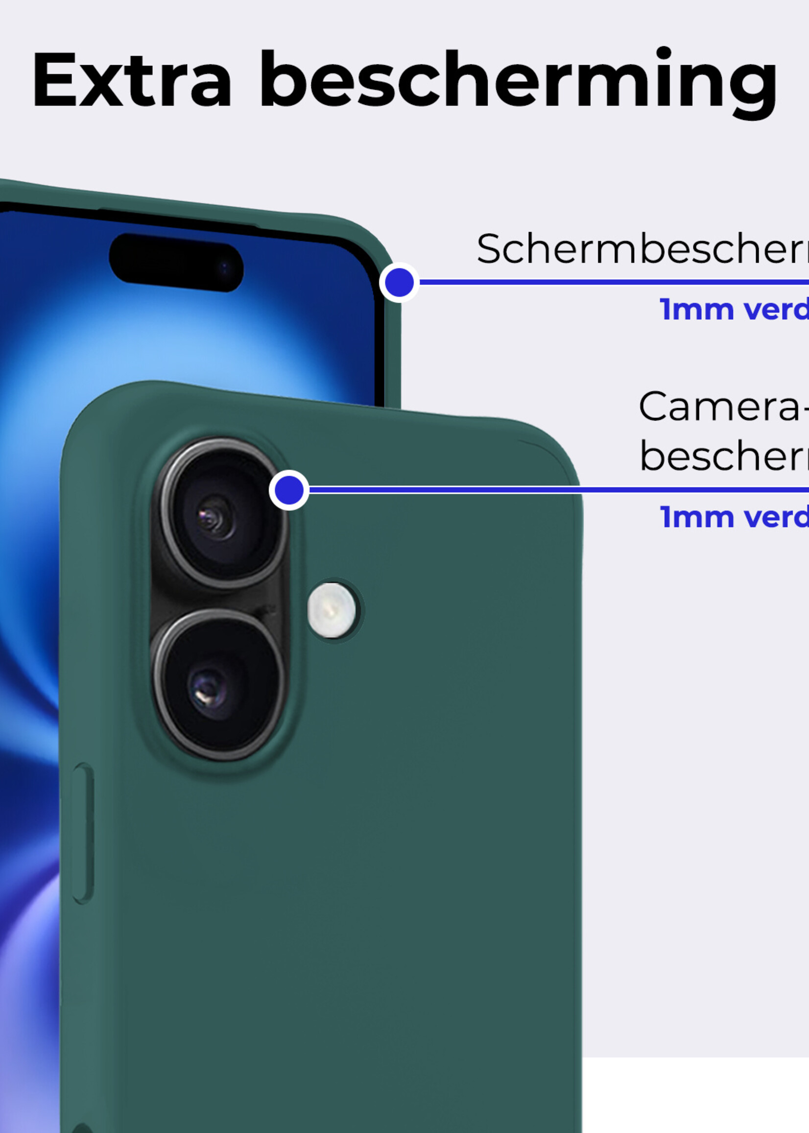 BTH Hoesje Geschikt voor iPhone 16 Plus Hoesje Siliconen Case Hoes Met 2x Screenprotector - Hoes Geschikt voor iPhone 16 Plus Hoes Cover Case - Donkergroen