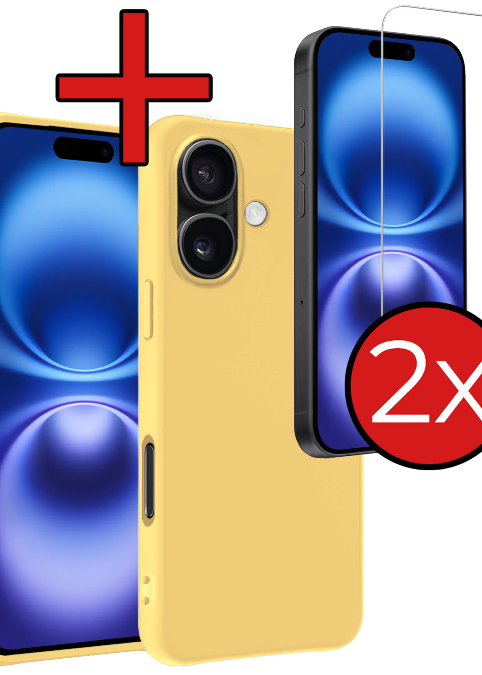 BTH Hoesje Geschikt voor iPhone 16 Plus Hoesje Siliconen Case Hoes Met 2x Screenprotector - Hoes Geschikt voor iPhone 16 Plus Hoes Cover Case - Geel