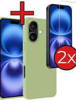 BTH BTH iPhone 16 Plus Hoesje Siliconen Met 2x Screenprotector Met Dichte Notch - Groen