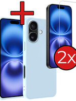 BTH BTH iPhone 16 Plus Hoesje Siliconen Met 2x Screenprotector Met Dichte Notch - Lichtblauw