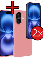 BTH BTH iPhone 16 Plus Hoesje Siliconen Met 2x Screenprotector Met Dichte Notch - Lichtroze