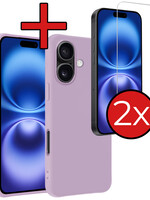 BTH BTH iPhone 16 Plus Hoesje Siliconen Met 2x Screenprotector Met Dichte Notch - Lila
