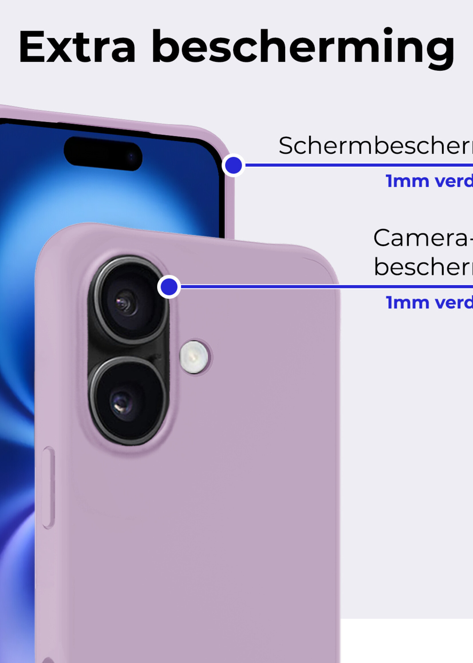 BTH Hoesje Geschikt voor iPhone 16 Plus Hoesje Siliconen Case Hoes Met 2x Screenprotector - Hoes Geschikt voor iPhone 16 Plus Hoes Cover Case - Lila