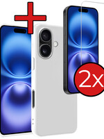 BTH BTH iPhone 16 Plus Hoesje Siliconen Met 2x Screenprotector Met Dichte Notch - Wit