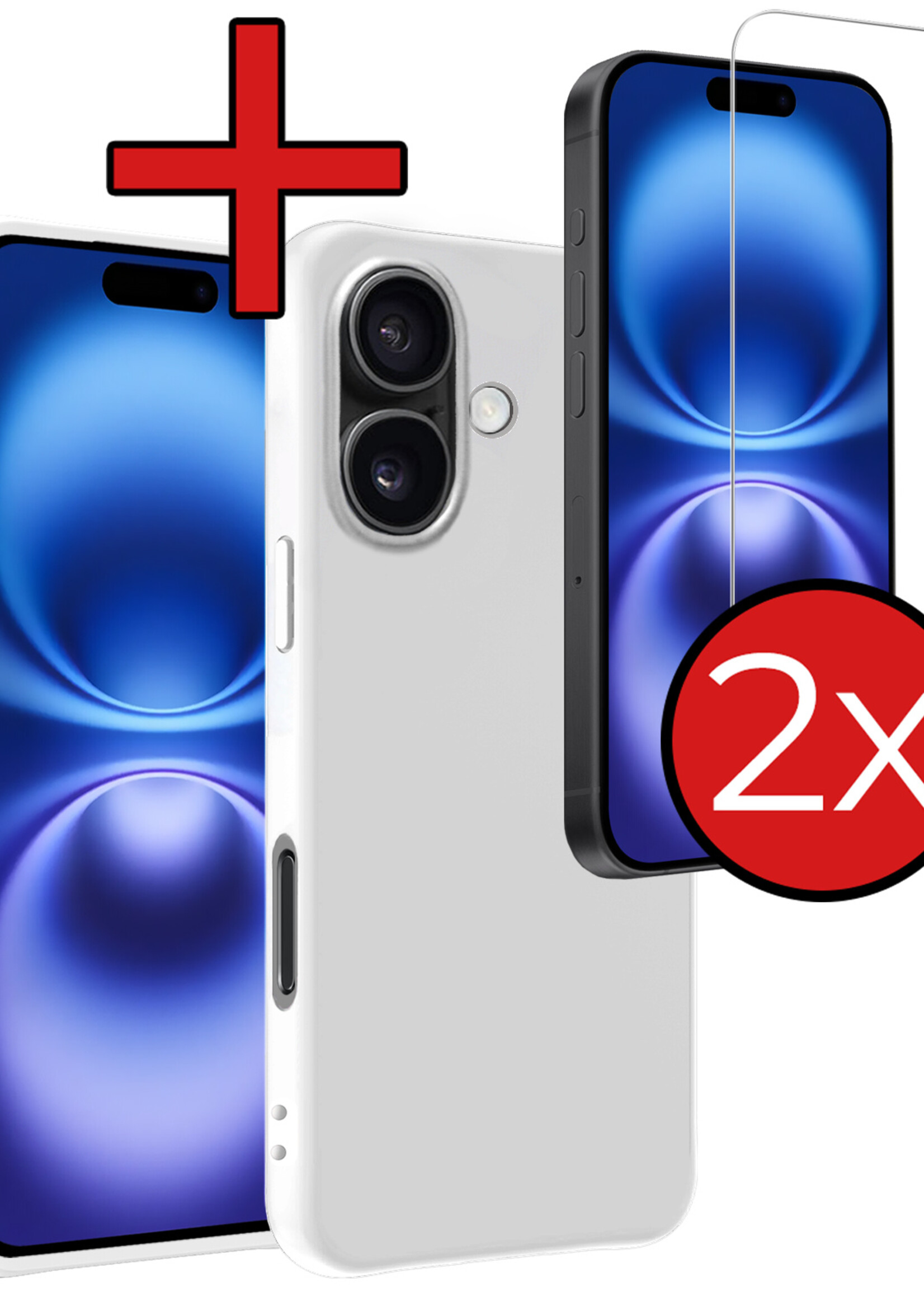 BTH Hoesje Geschikt voor iPhone 16 Plus Hoesje Siliconen Case Hoes Met 2x Screenprotector - Hoes Geschikt voor iPhone 16 Plus Hoes Cover Case - Wit