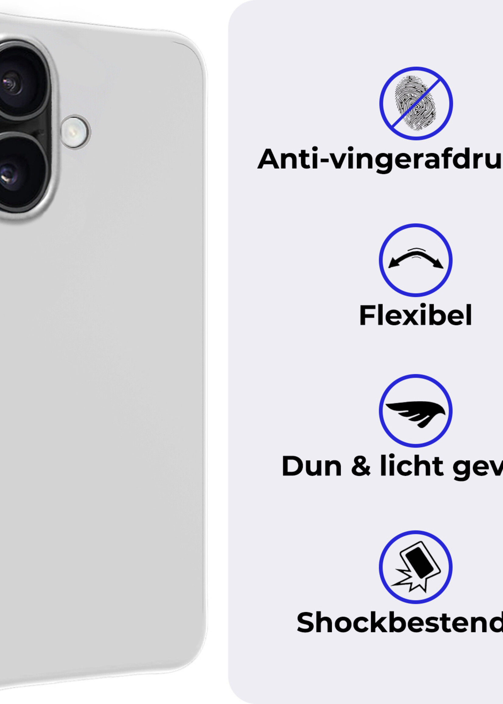 BTH Hoesje Geschikt voor iPhone 16 Plus Hoesje Siliconen Case Hoes Met 2x Screenprotector - Hoes Geschikt voor iPhone 16 Plus Hoes Cover Case - Wit