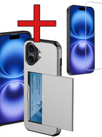 BTH BTH iPhone 16 Hoesje Pashouder Hard Met Screenprotector - Grijs