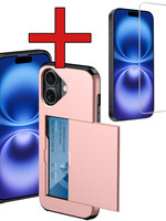 BTH BTH iPhone 16 Hoesje Pashouder Hard Met Screenprotector - Rosé Goud