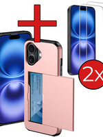 BTH BTH iPhone 16 Hoesje Pashouder Hard Met 2x Screenprotector - Rosé Goud