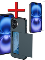 BTH BTH iPhone 16 Plus Hoesje Pashouder Hard Met Screenprotector - Donker Blauw