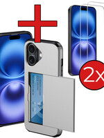 BTH BTH iPhone 16 Plus Hoesje Pashouder Hard Met 2x Screenprotector - Grijs