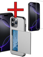 BTH BTH iPhone 16 Pro Hoesje Pashouder Hard Met Screenprotector - Grijs