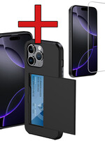 BTH BTH iPhone 16 Pro Hoesje Pashouder Hard Met Screenprotector - Zwart
