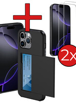BTH BTH iPhone 16 Pro Hoesje Pashouder Hard Met 2x Screenprotector - Zwart