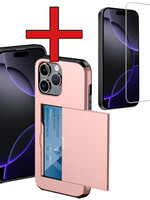 BTH BTH iPhone 16 Pro Max Hoesje Pashouder Hard Met Screenprotector - Rosé Goud