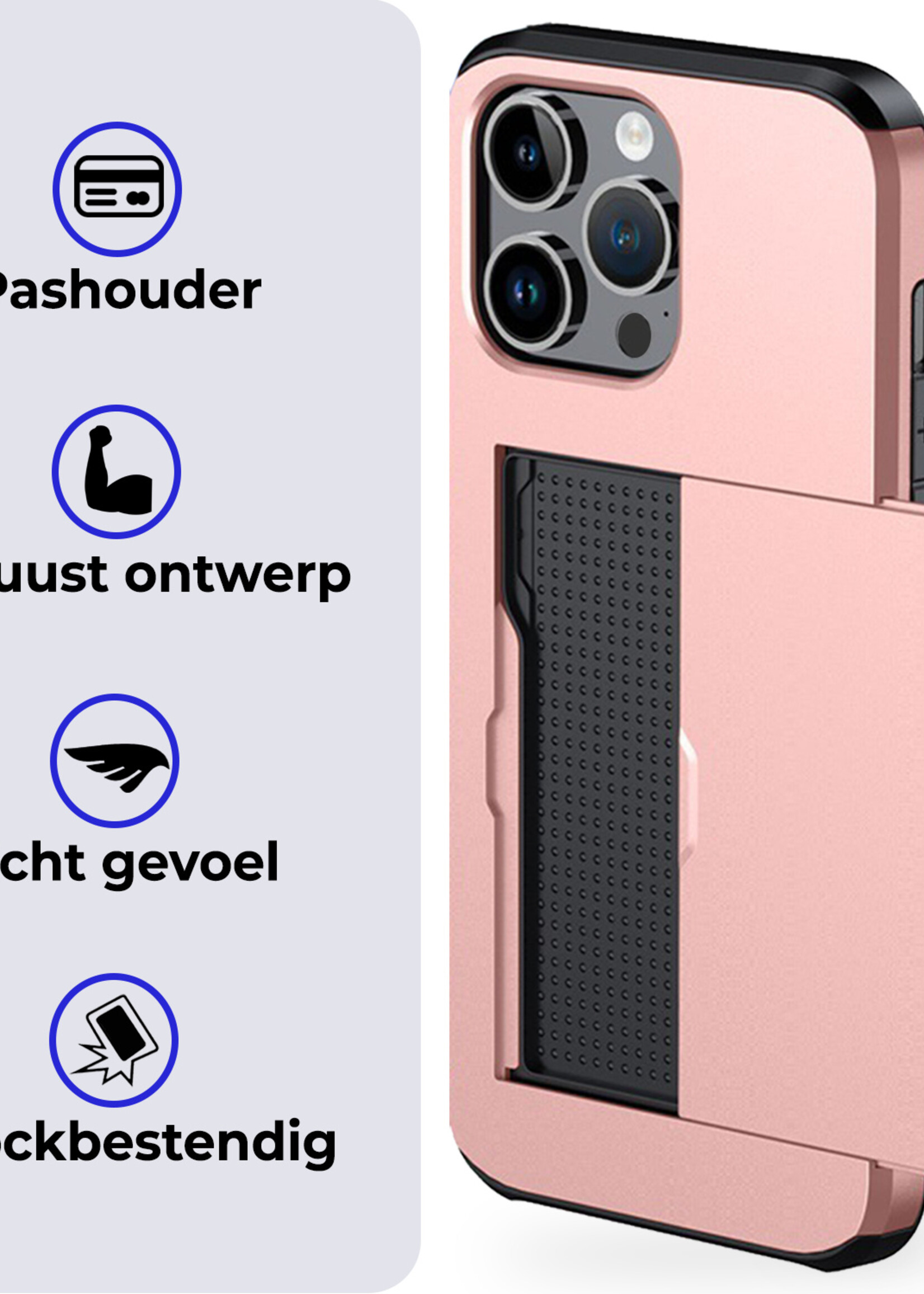BTH Hoesje Geschikt voor iPhone 16 Pro Max Hoesje Met Pasjeshouder Hard Case Met Kaarthouder Met Screenprotector - Hoes Geschikt voor iPhone 16 Pro Max Hoesje Shock Proof Case - Rosé goud