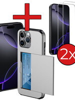 BTH BTH iPhone 16 Pro Max Hoesje Pashouder Hard Met 2x Screenprotector - Grijs