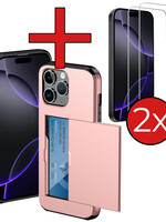 BTH BTH iPhone 16 Pro Max Hoesje Pashouder Hard Met 2x Screenprotector - Rosé Goud