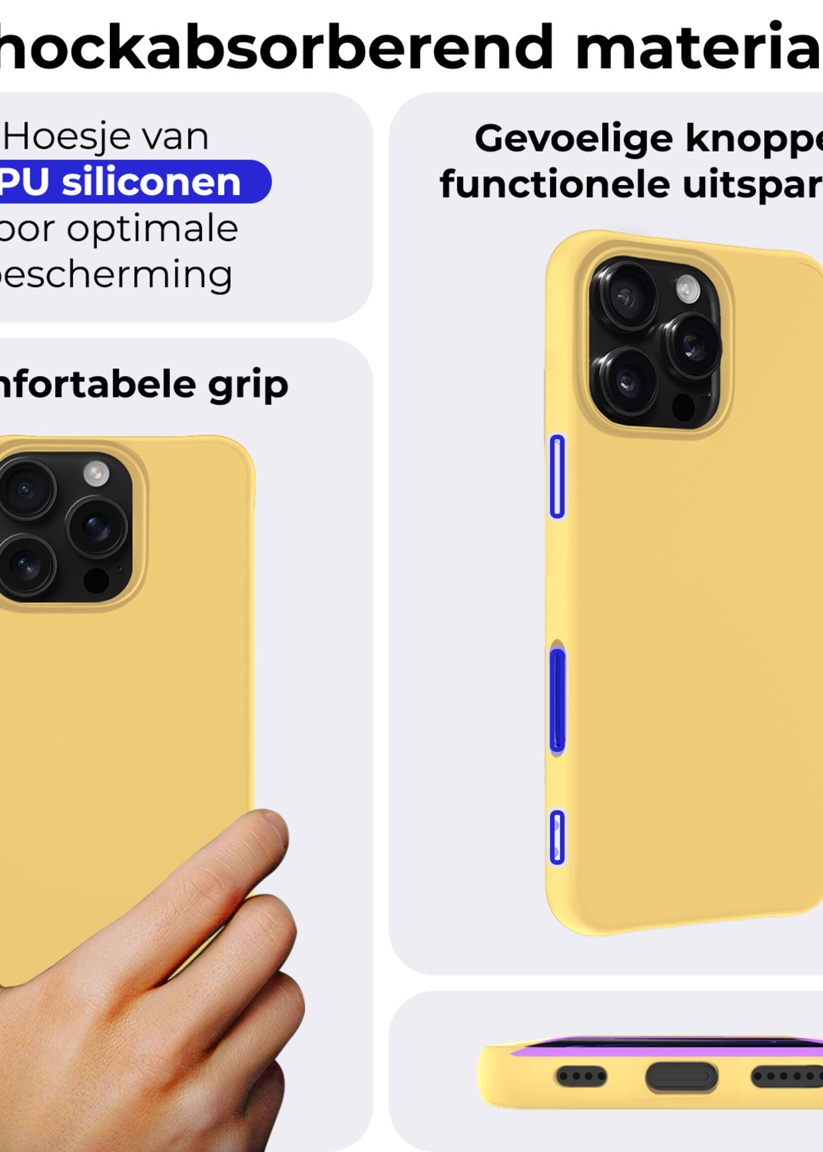BTH Hoesje Geschikt voor iPhone 16 Pro Hoesje Siliconen Case Hoes - Hoes Geschikt voor iPhone 16 Pro Hoes Cover Case - Geel