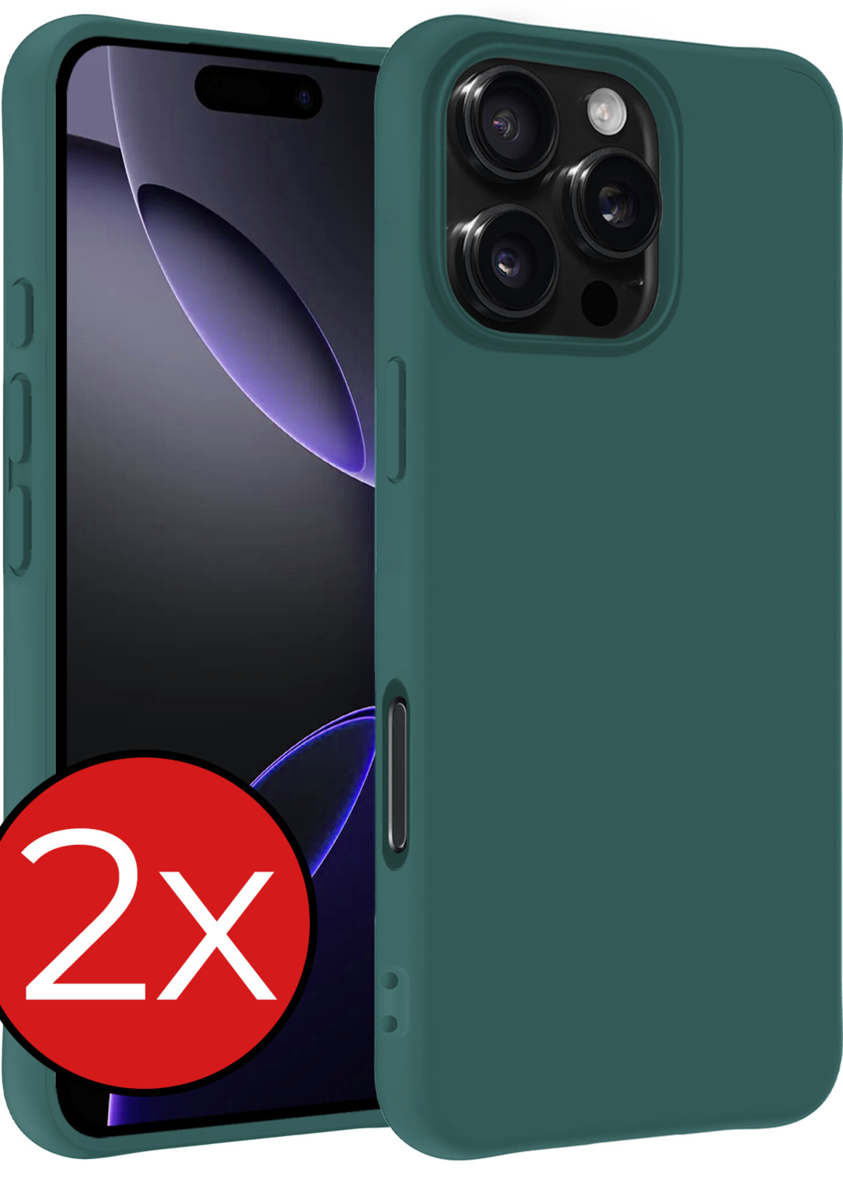 BTH Hoesje Geschikt voor iPhone 16 Pro Hoesje Siliconen Case Hoes - Hoes Geschikt voor iPhone 16 Pro Hoes Cover Case - Donkergroen - 2 PACK