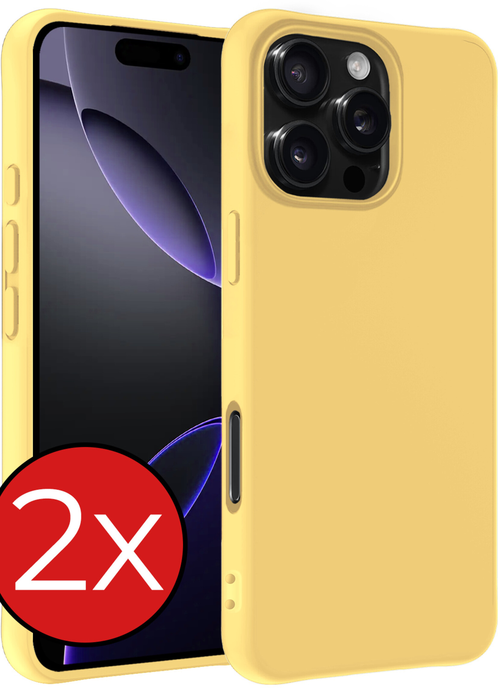 BTH Hoesje Geschikt voor iPhone 16 Pro Hoesje Siliconen Case Hoes - Hoes Geschikt voor iPhone 16 Pro Hoes Cover Case - Geel - 2 PACK