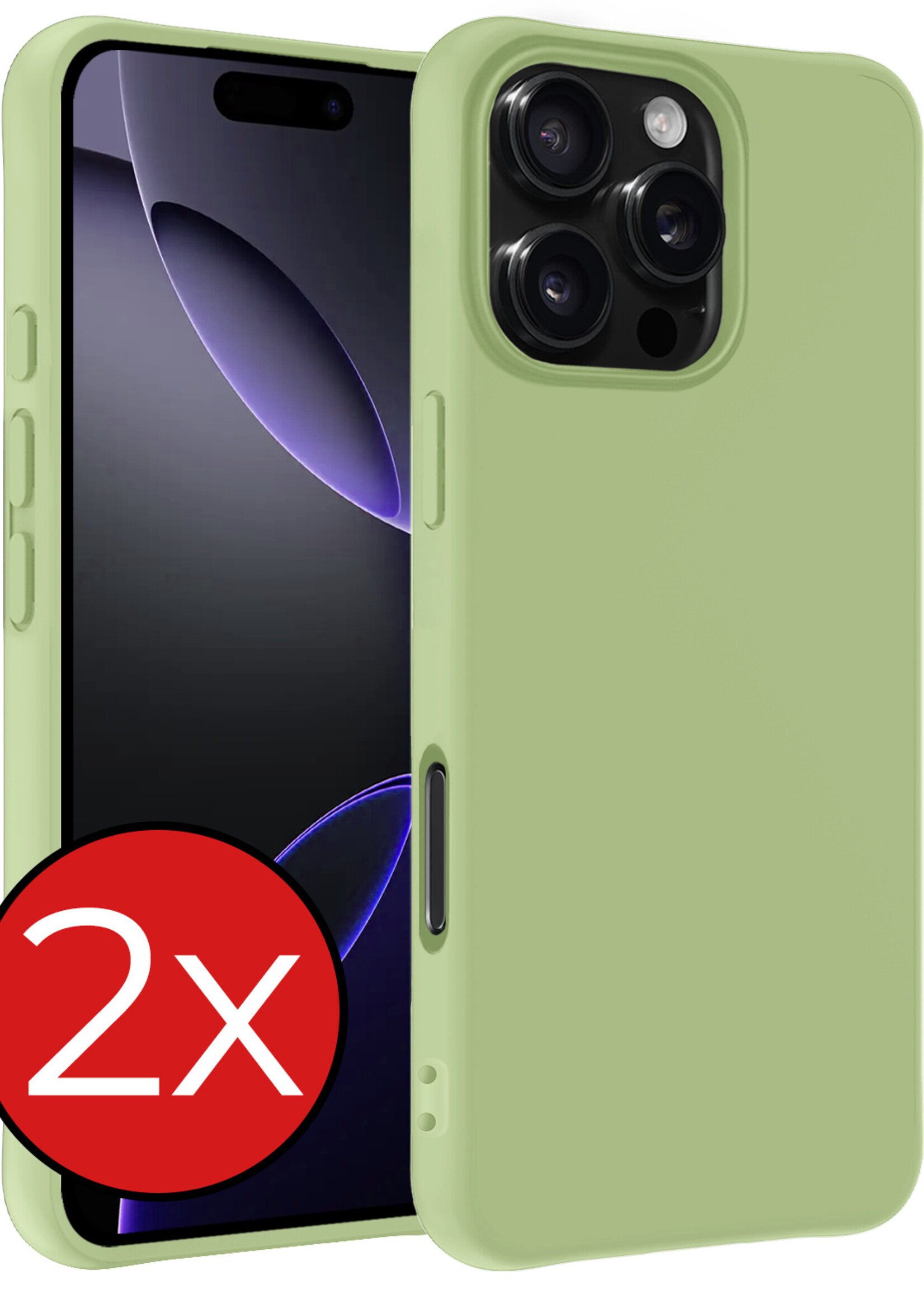 BTH Hoesje Geschikt voor iPhone 16 Pro Hoesje Siliconen Case Hoes - Hoes Geschikt voor iPhone 16 Pro Hoes Cover Case - Groen - 2 PACK