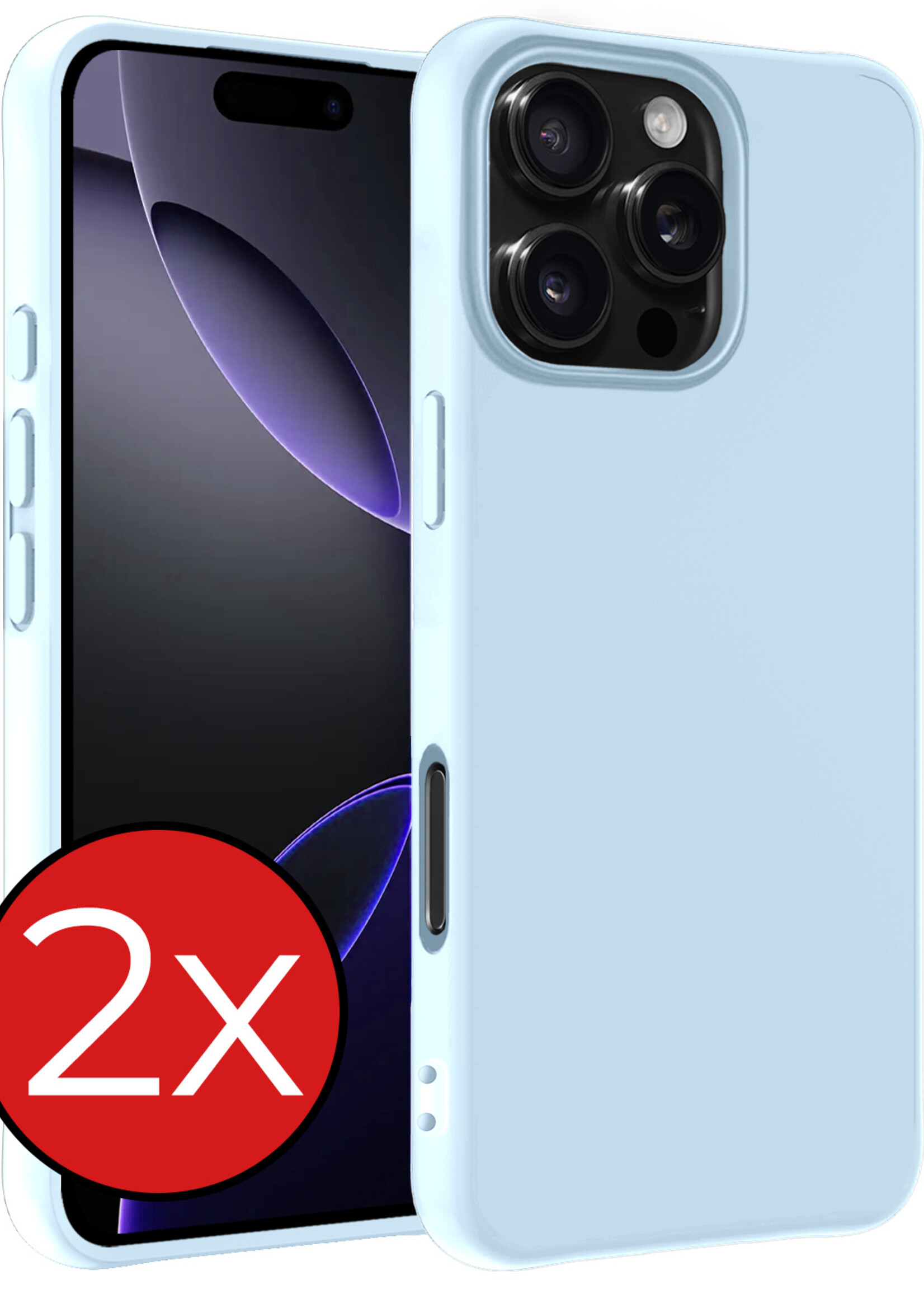 BTH Hoesje Geschikt voor iPhone 16 Pro Hoesje Siliconen Case Hoes - Hoes Geschikt voor iPhone 16 Pro Hoes Cover Case - Lichtblauw - 2 PACK