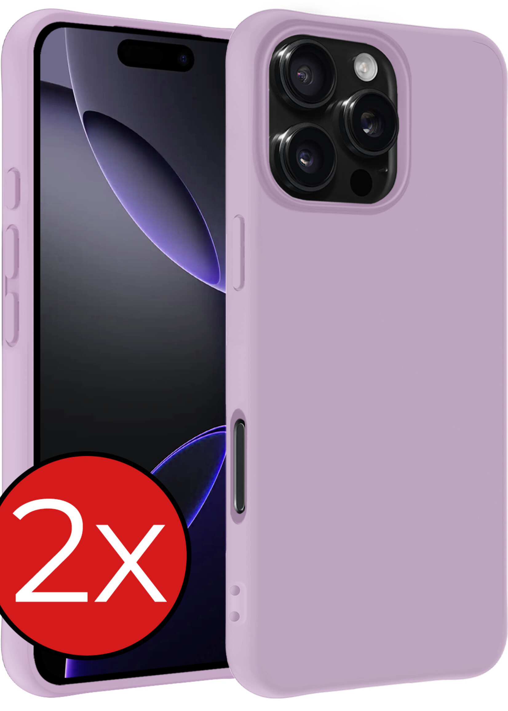 BTH Hoesje Geschikt voor iPhone 16 Pro Hoesje Siliconen Case Hoes - Hoes Geschikt voor iPhone 16 Pro Hoes Cover Case - Lila - 2 PACK