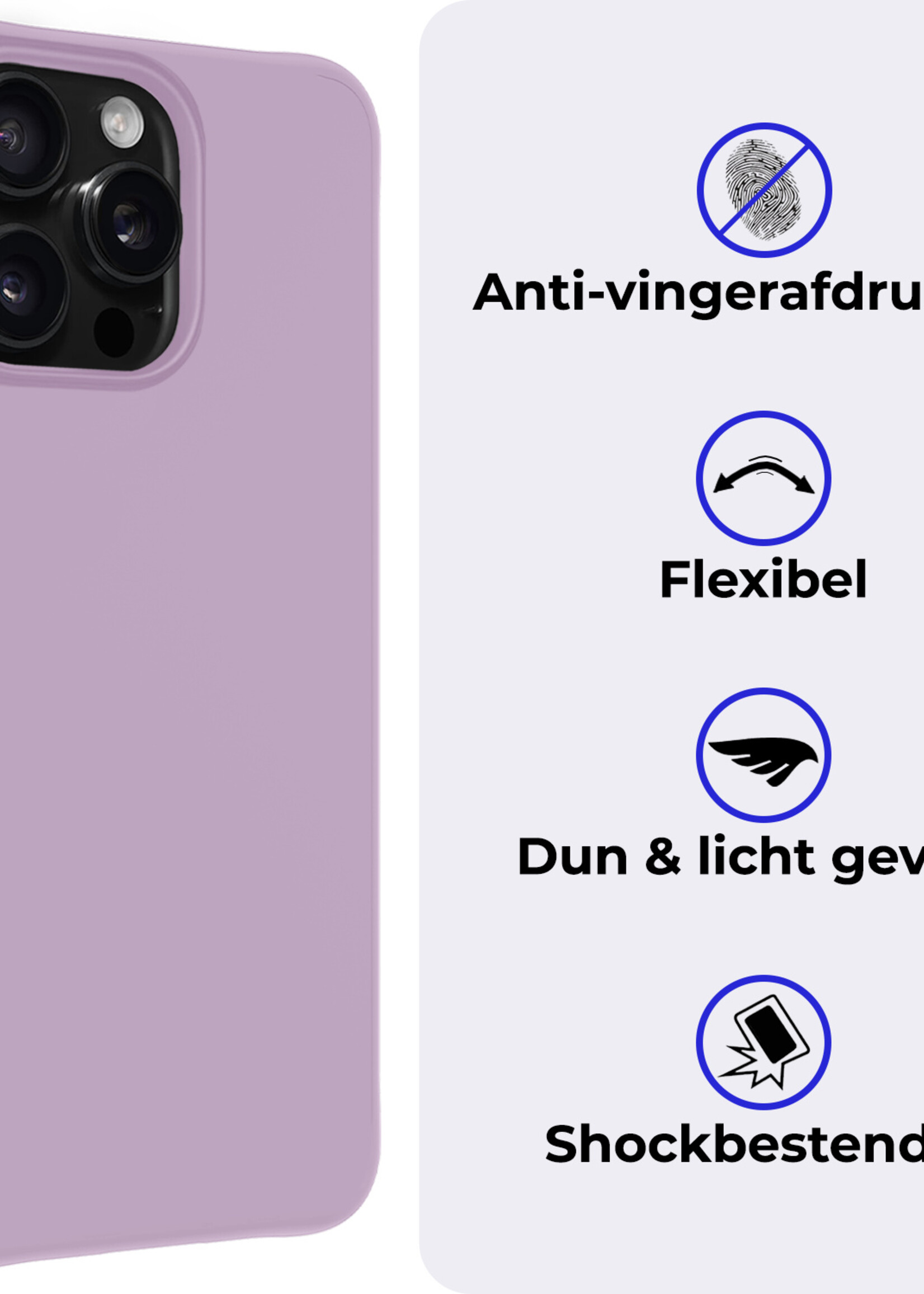 BTH Hoesje Geschikt voor iPhone 16 Pro Hoesje Siliconen Case Hoes - Hoes Geschikt voor iPhone 16 Pro Hoes Cover Case - Lila - 2 PACK