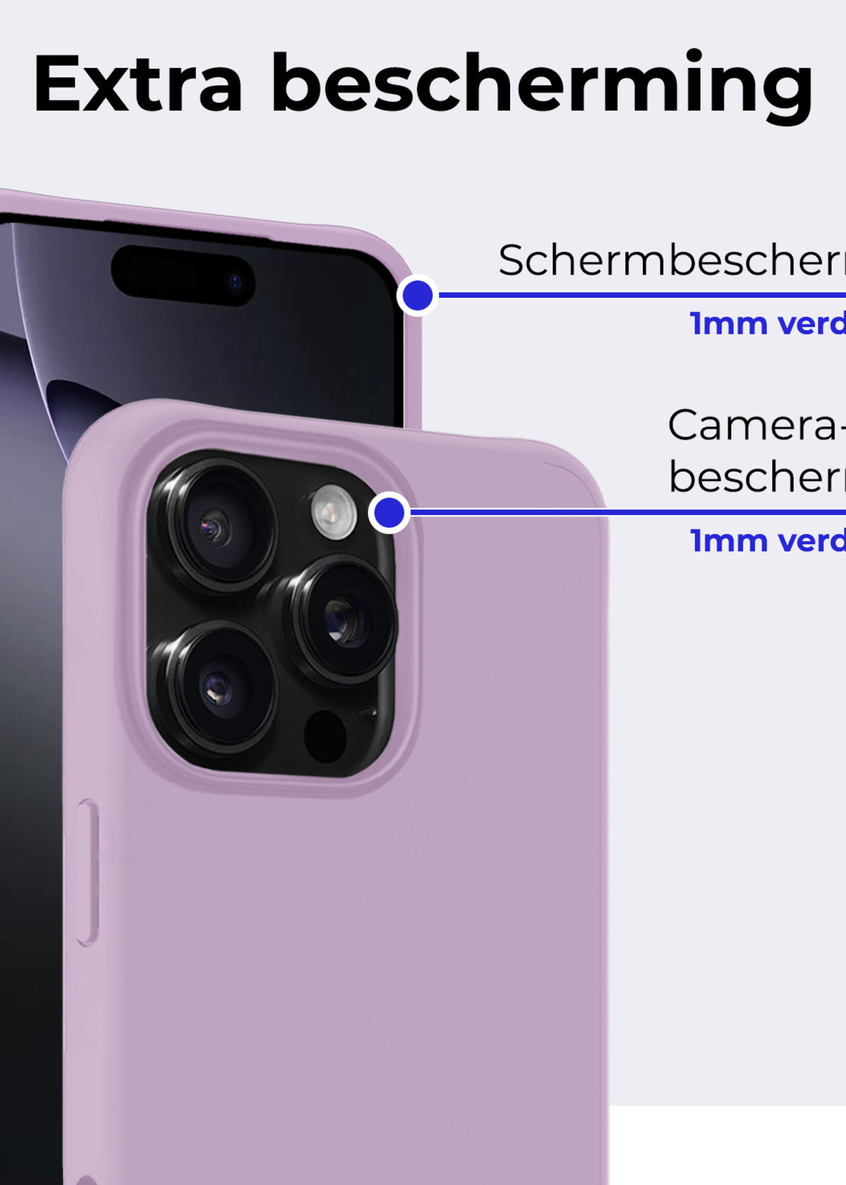 BTH Hoesje Geschikt voor iPhone 16 Pro Hoesje Siliconen Case Hoes - Hoes Geschikt voor iPhone 16 Pro Hoes Cover Case - Lila - 2 PACK