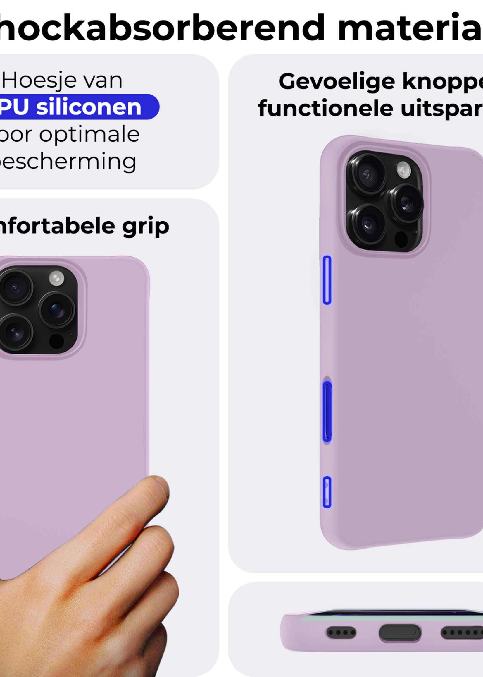 BTH Hoesje Geschikt voor iPhone 16 Pro Hoesje Siliconen Case Hoes - Hoes Geschikt voor iPhone 16 Pro Hoes Cover Case - Lila - 2 PACK