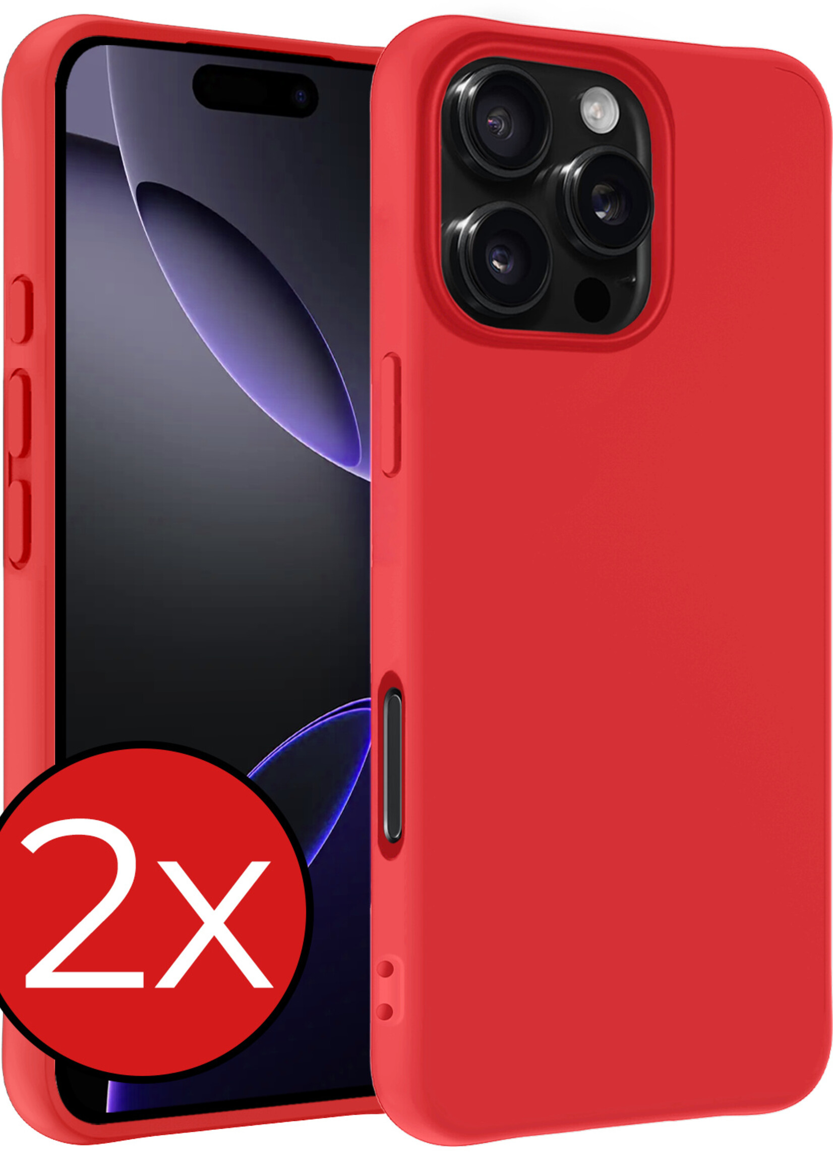 BTH Hoesje Geschikt voor iPhone 16 Pro Hoesje Siliconen Case Hoes - Hoes Geschikt voor iPhone 16 Pro Hoes Cover Case - Rood - 2 PACK