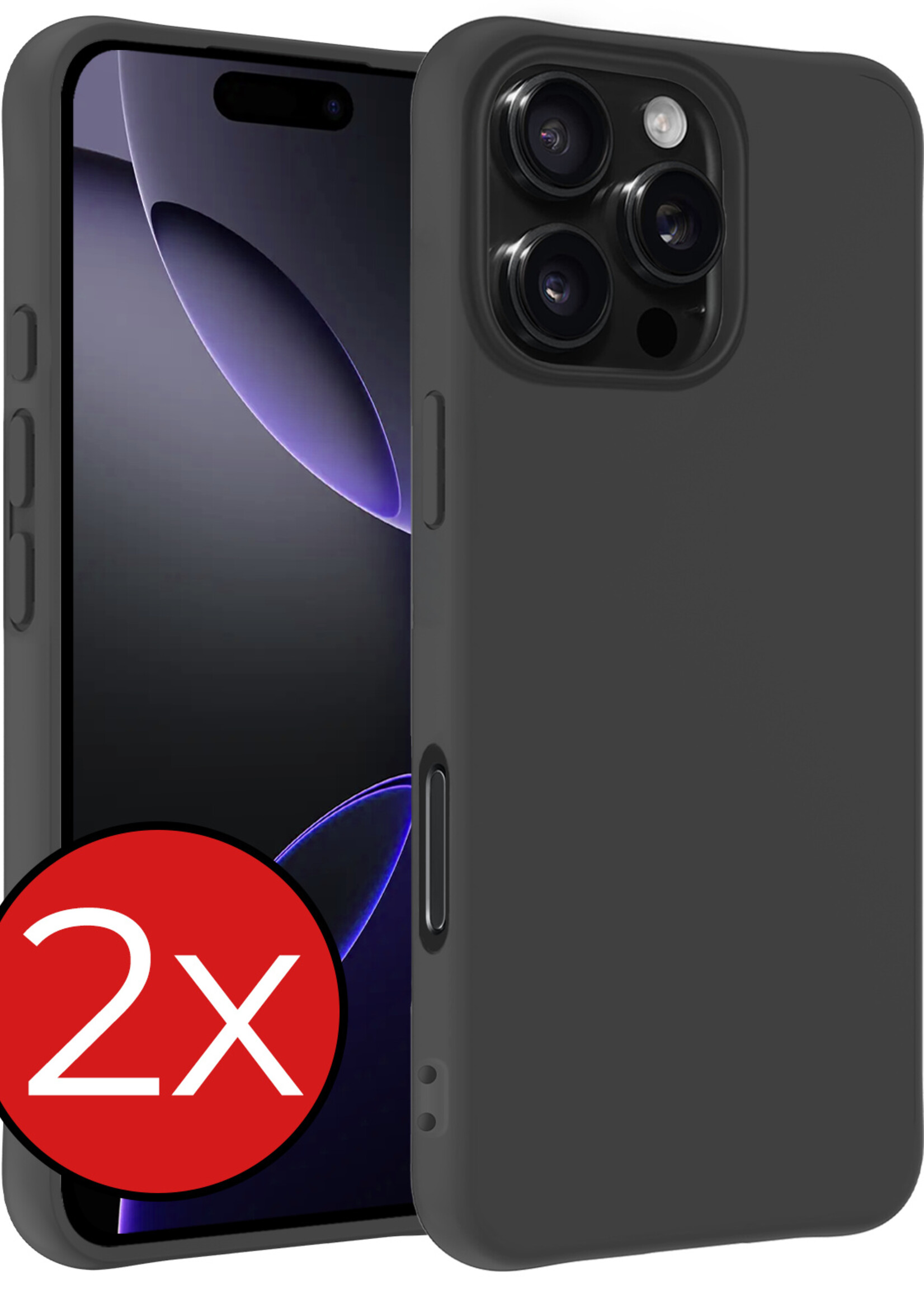 BTH Hoesje Geschikt voor iPhone 16 Pro Hoesje Siliconen Case Hoes - Hoes Geschikt voor iPhone 16 Pro Hoes Cover Case - Zwart - 2 PACK