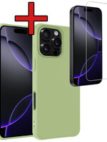 BTH BTH iPhone 16 Pro Hoesje Siliconen Met Screenprotector Met Dichte Notch - Groen