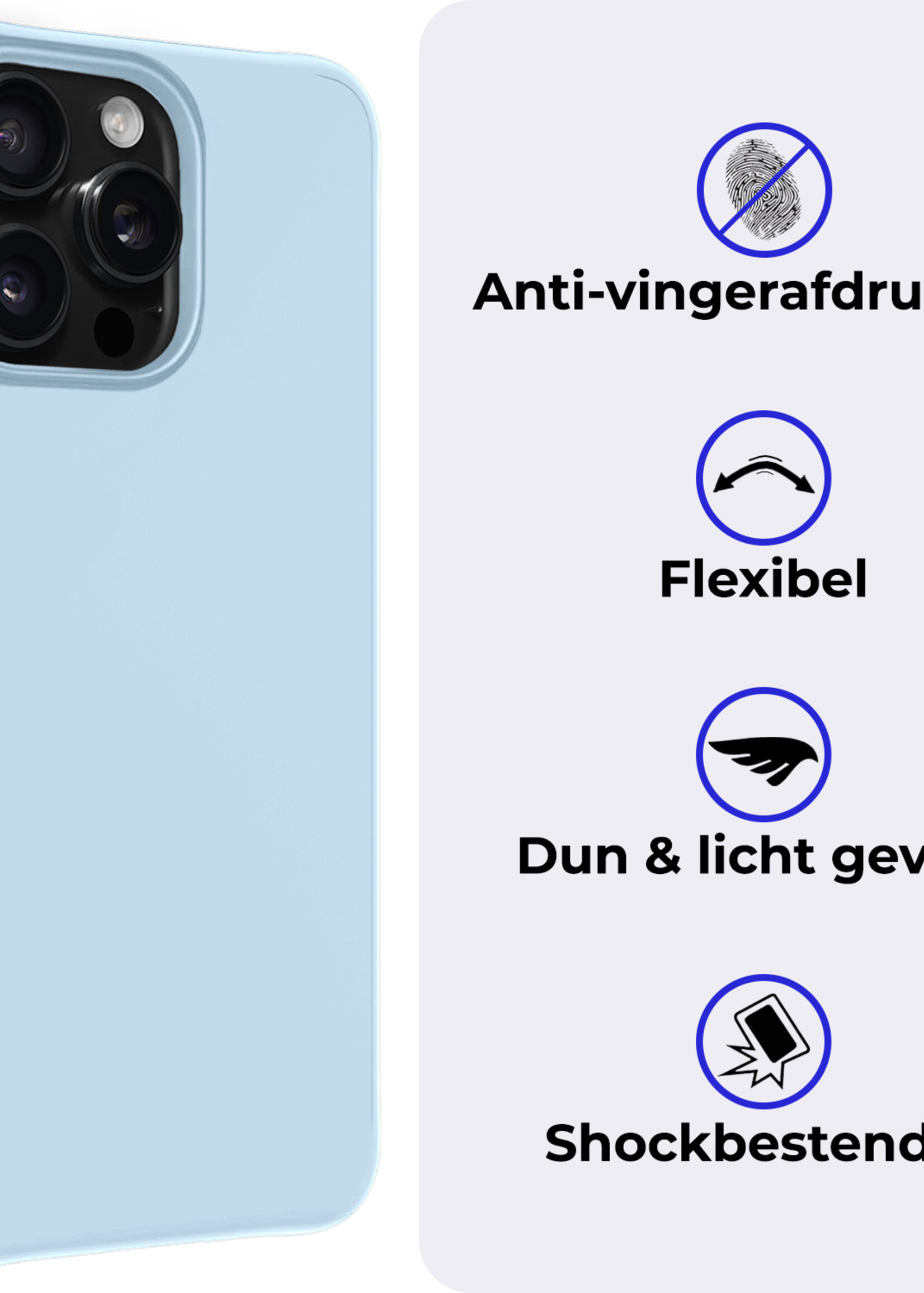 BTH Hoesje Geschikt voor iPhone 16 Pro Hoesje Siliconen Case Hoes Met Screenprotector - Hoes Geschikt voor iPhone 16 Pro Hoes Cover Case - Lichtblauw